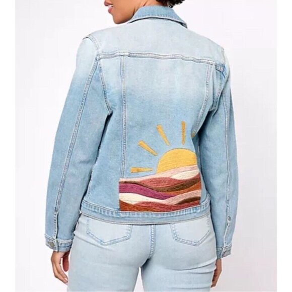 Driftwood Jeans Denim Jacket Arizona Sunrise Womens Plus Size 3X Embroidered NEW - Picture 2 of 16